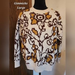 Gimmicks Cream, Brown and Mustard  Abstract Floral Sweater. Oversized.